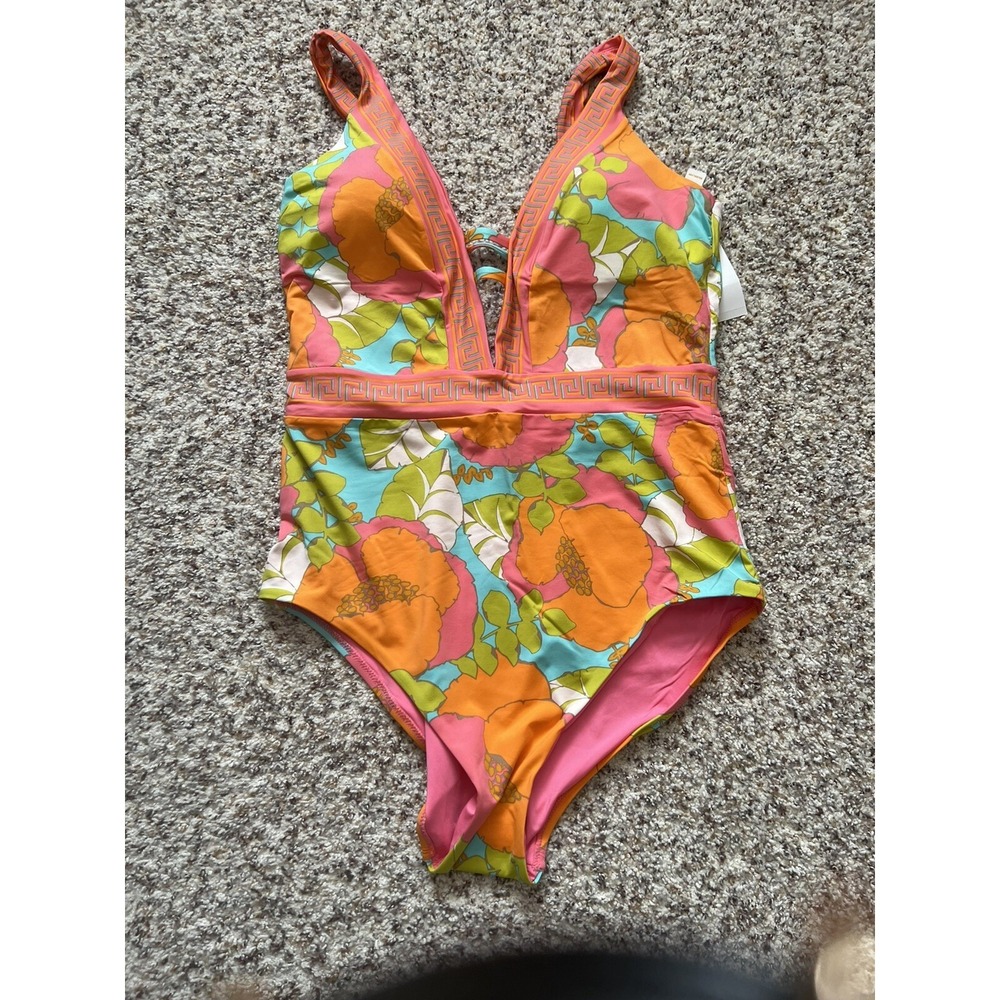 Trina Turk Playa De Flor Plunge One Piece Removable Cups Swimsuit Size‎ 14